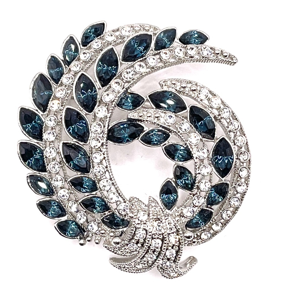 Avon Signed Vintage 120th Anniversary Brooch Silver Tone Sapphire Blue
